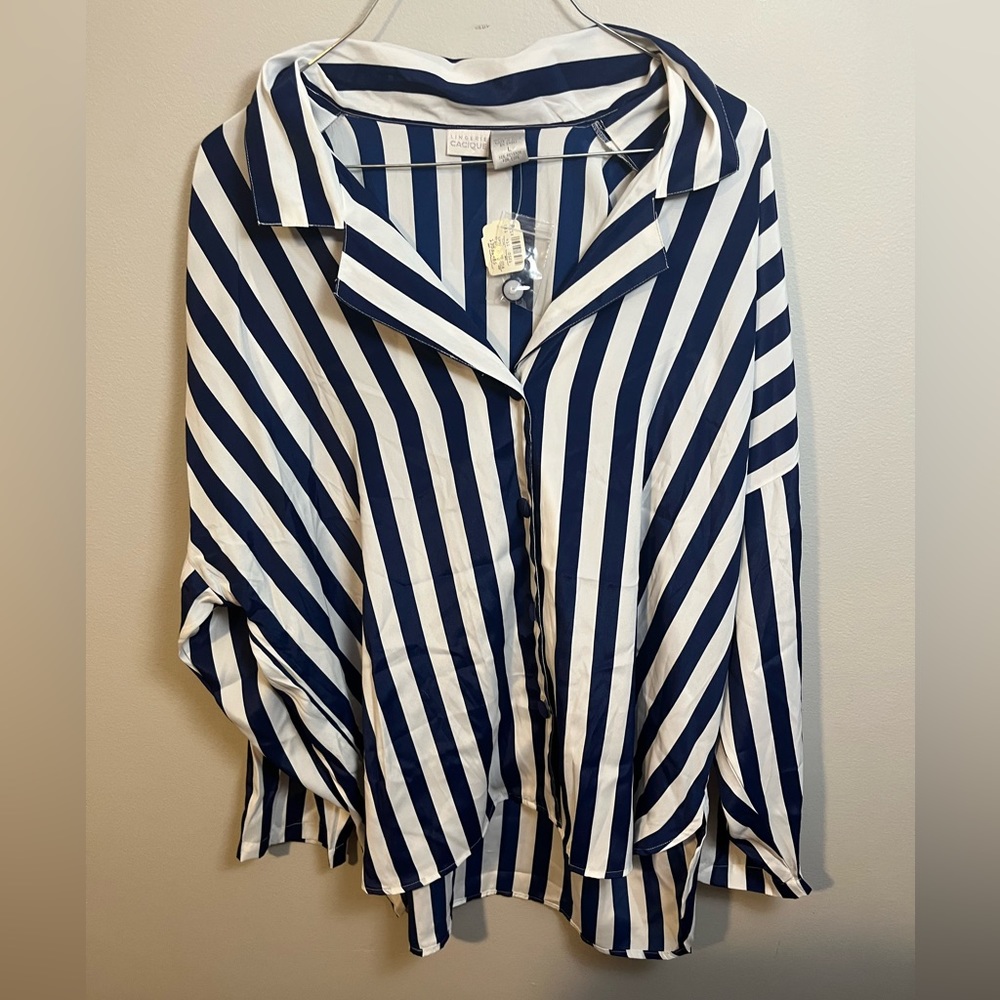 NWT Blue and White Striped Lingerie Cacique Button Up